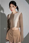 韩国avandress春季女款长袖针织衫，halfpatchworkknitwear