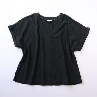 夏季欧美大码女士v领蝙蝠短袖纯棉衬衫，宽松纯色舒适套头衫k3