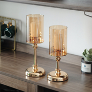 欧式复古玻璃烛台摆件北欧浪漫烛光晚餐灯道具，家用客厅餐桌装饰品