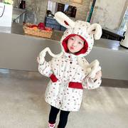 兔耳女童棉服冬装，2023儿童洋气羽绒棉袄，冬季加厚宝宝棉衣外套