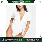 香港直邮潮奢 Luxe 女士 corsetted 奢华泡泡袖防水面料泳衣(白色