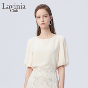 Lavinia圆领泡泡袖T恤雪纺衫女23夏休闲舒适短袖衬衫F33C118