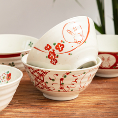 太树风花雪兔新年礼物日本陶瓷碗