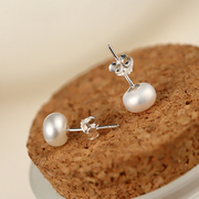 s925纯银天然淡水珍珠耳钉，扁圆韩国女可爱银饰品耳饰品气质耳环