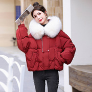 红色羽绒服女短款2023年冬装流行的小个子大毛领保暖加厚外套