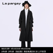 lapargay纳帕佳2024春季女式欧美百搭黑色，长袖宽松中长款风衣