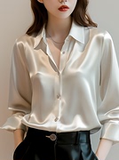 丝绸缎面衬衫女士2024轻奢高级白色上衣醋酸，宽松时尚洋气衬衣