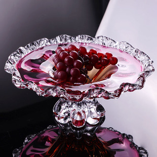 欧式轻奢琉璃果盘高档水晶玻璃，创意高脚水果盘客厅，样板间装饰摆件