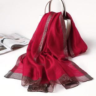红色披肩妈妈真丝羊毛，丝巾女旗袍礼服新年本命年礼物，围巾秋冬季