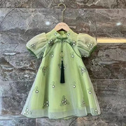 儿童装女童夏季旗袍中国风2023小女孩薄款夏款宝宝短袖连衣裙