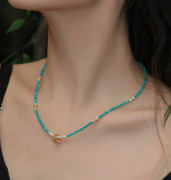 原创轻奢花环天然绿松石珍珠项链女小众设计高级感锁骨链2023年新