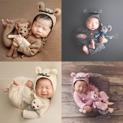 小老鼠新生儿满月主题套装儿童摄影道具服装帽子衣服玩偶背景毯