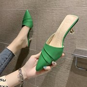 少女小清新高跟鞋女2023夏季包头拖鞋女外穿韩版尖头细跟女鞋