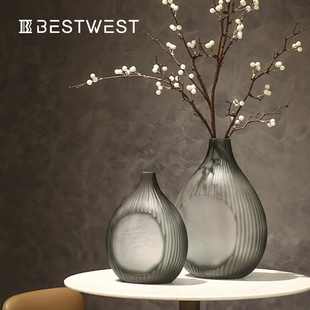 家居冷灰玻璃花瓶水培花器软装饰创意工艺品摆件样板间摆设