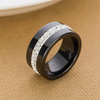 戒指指环欧美时尚陶瓷镶钻黑白色两排个性简约陶瓷配饰