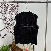 韩国馆女装2024春季时尚圆领后拉链镂空无袖，背心衬衫