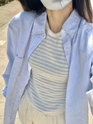 蓝色条纹防晒衬衫女夏季薄款设计感小众上衣2023开衫衬衣外套