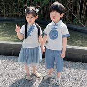 儿 童汉服唐装夏季短袖套装中国风男女 童幼儿园学生表演出服古装