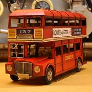 英国双层摆设巴士车模型，铁艺复古工，业风装饰品欧美式英伦礼物