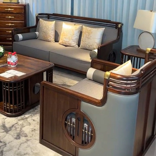 新中式乌金木家用别墅沙发茶几，组合禅意古典大户型实木家具可定制