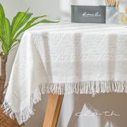 法式ins桌布田园风日系棉麻格子白色圆桌方形台布书桌茶几野餐垫