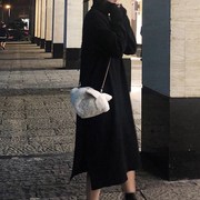 香港2023冬季新r款高领加厚针织毛衣中长版黑色大衣内搭洋装