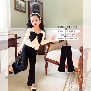 amybaby女童喇叭裤，2023儿童时髦洋气长裤春季黑色时尚潮裤子