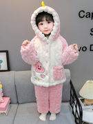 女童加厚睡衣冬季保暖小女孩珊瑚绒夹棉家居服套装女宝宝冬季衣服
