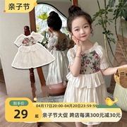 韩系童装24夏季女童新中式国风刺绣花朵连衣裙女孩温柔公主裙
