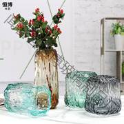 创意冰纹彩色玻璃，花瓶欧式家居水养，鲜花玻璃插花器皿摆件