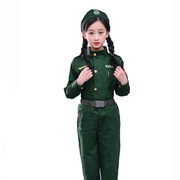 中服套装飞行员服装，男儿童装航空表演女运动绿色，b类儿童演出服