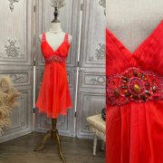 l码，橘红色雪纺短裙，礼服0217a
