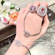 维多利亚摩根粉宝石戒指玫瑰，切工镀18k金彩，宝几何锆石项链套装