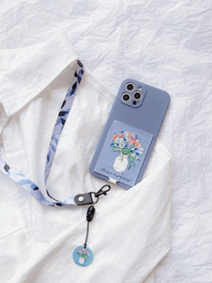 高级感文艺花瓶iPhone14promax手机壳卡包挂绳13pro苹果12插卡套