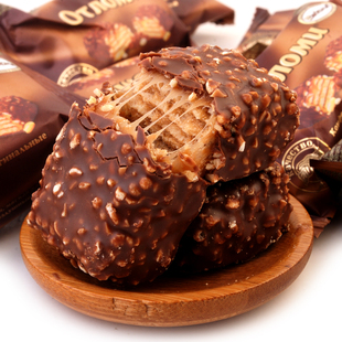 俄罗斯进口阿孔特奥特焦糖花生巧克力多层威化饼干儿童新年零食品