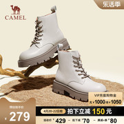 骆驼女鞋2023年冬季靴子真皮，厚底粗跟英伦风，机车短靴女马丁靴