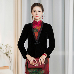 华族经典金丝绒旗袍短外套改良中式复古百搭日常优雅显瘦唐装外披