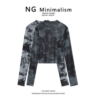 ngminimalism2022扎染t恤女夏薄款设计感小众宽松显瘦防晒上衣