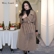 misi.camii冬季女士狐狸毛围巾(毛，围巾)毛呢大衣，名媛轻奢时尚百搭外套