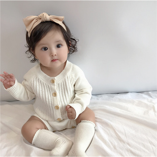 婴儿毛衣哈衣秋装女韩版宝宝针织，毛线衫包屁衣洋气，百日服长袖爬服