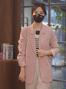 老板娘新中式国风西装粉色外套，女春季袖子，盘扣气质显瘦上衣潮