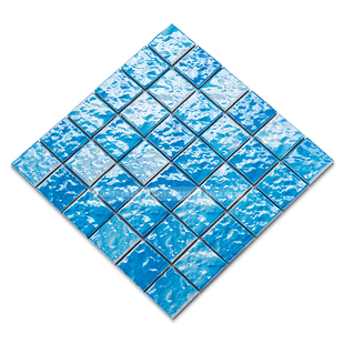 陶瓷马赛克游泳池蓝色凹凸面波浪纹酒店浴池地中海鱼池室外地砖