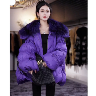 2023年冬季时尚高级感加厚中长款小香风紫色，超好看羽绒外套