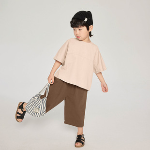韩国童装男童圆领素色蝙蝠，袖衬衫夏季纯棉薄款儿童衬衣上衣潮