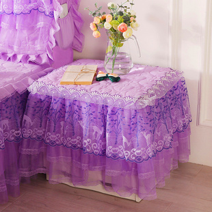 蕾丝公主床头柜罩花边盖布盖巾夹棉加厚卧室桌布床头柜套防尘