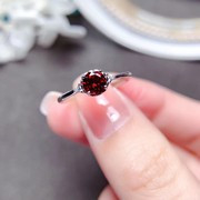 红色石榴石女戒指ins925纯银，开口戒指日韩简约设计送女友生日礼物