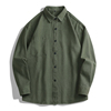 军绿色纯棉衬衫男秋季长袖，t恤简约纯色，有口袋轻商务休闲衬衣