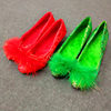 冬季女加棉舒适性感绿色毛球新娘鞋红色结婚鞋孕妇伴娘鞋敬酒鞋棉