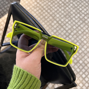 绿色墨镜男时尚个性2022年前卫街拍一体黑色太阳镜女遮阳眼镜