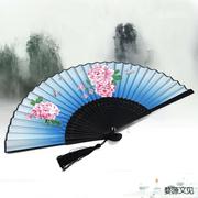 2023扇子折扇古典中国风女式流苏随身便携汉服折叠小竹扇手工